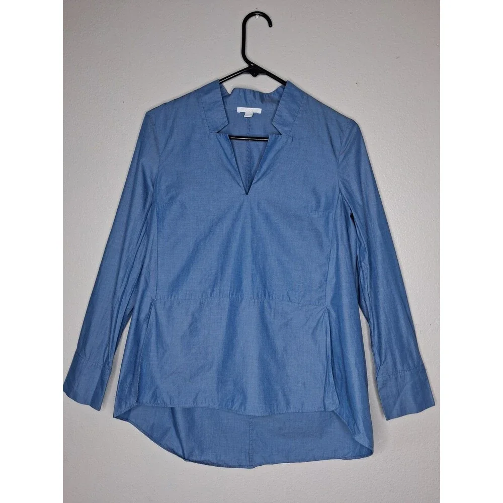 COS Chambray Tunic Top Women’s US 4 Long Sleeve Split Hem Minimalist Career